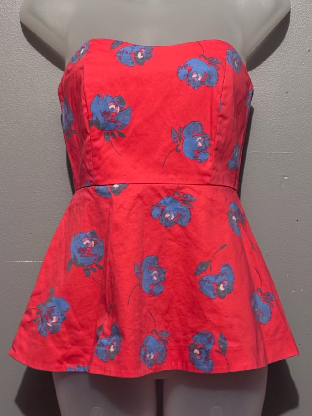J. Crew Factory Pink and Floral Strapless Peplum Blouse